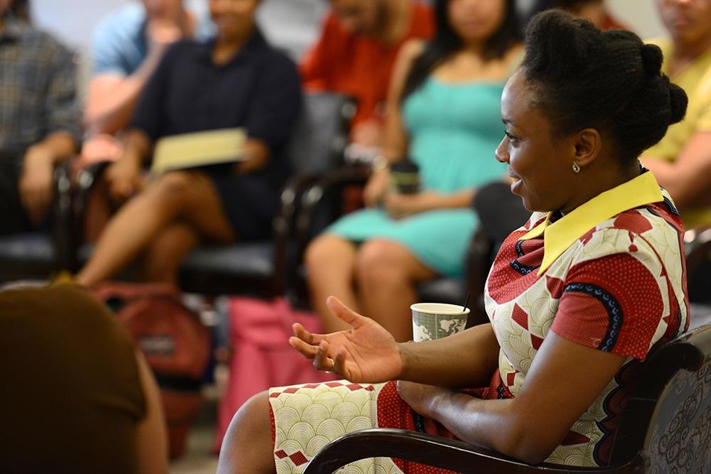 Author Chimimanda Adichie speaking on campus